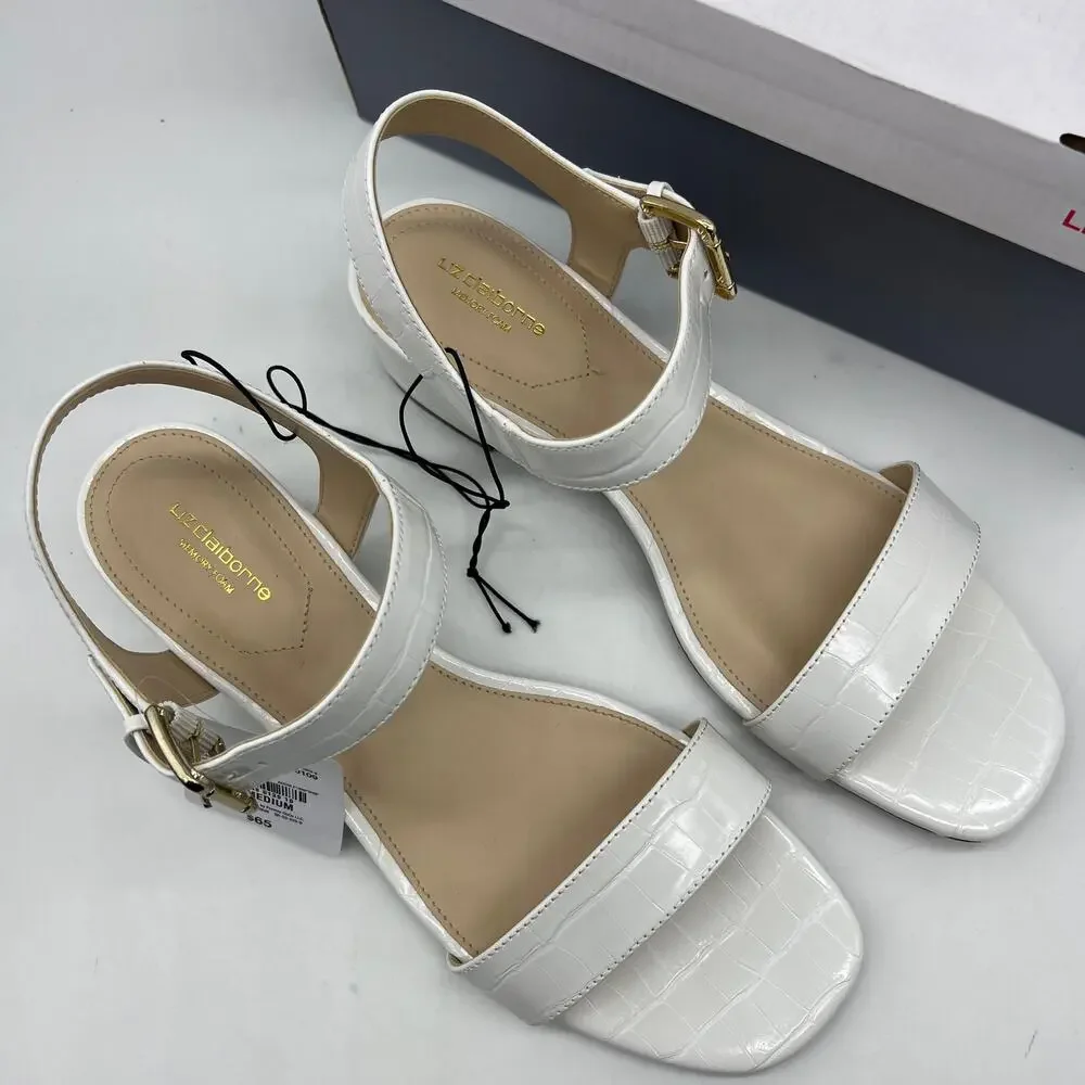 Liz Claiborne Womens Renny Sandals Heel White Croc Size 9.5M